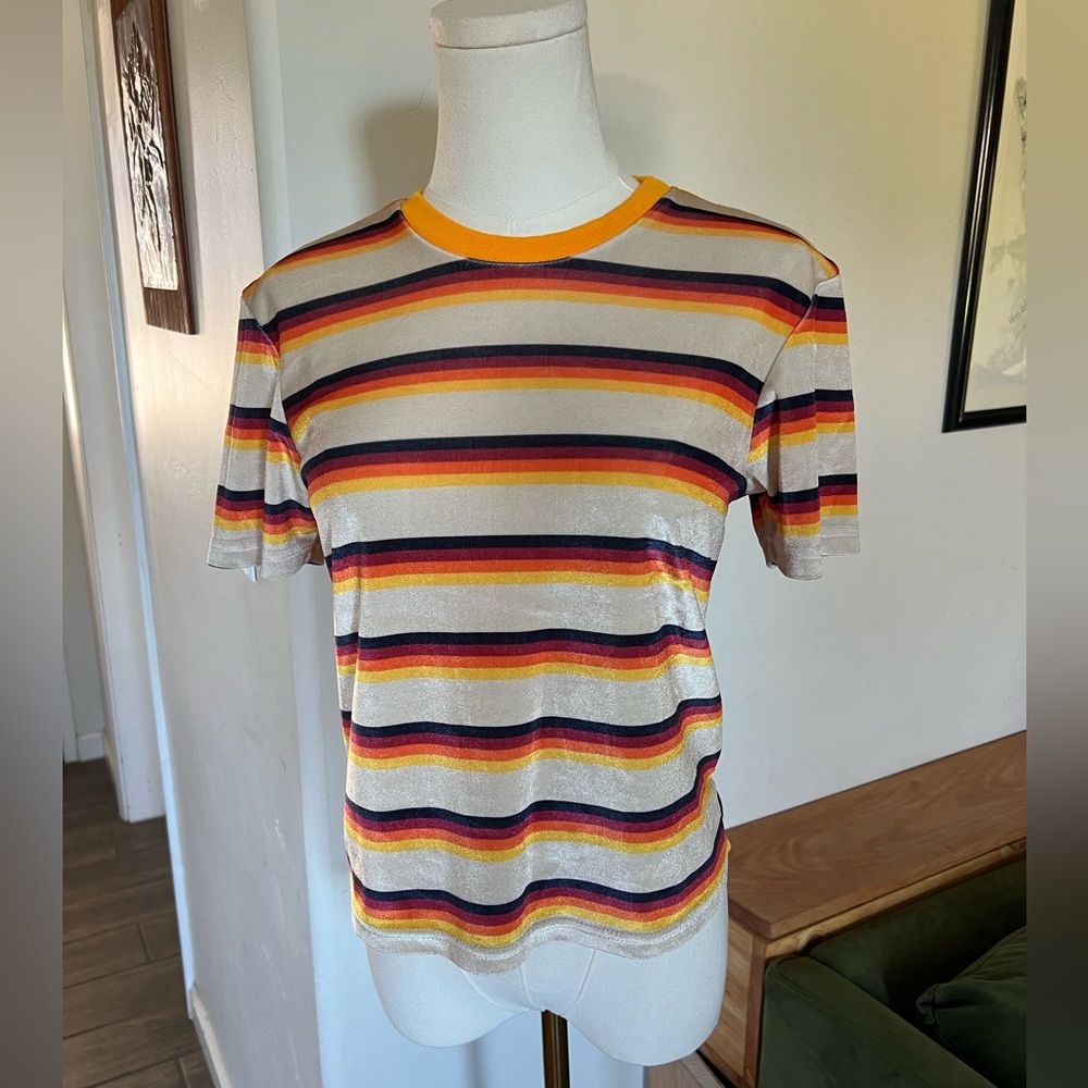 The Ragged Priest Striped Short Sleeve Tee in Mustard, Navy, Red, White